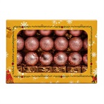 SET ORNAMENTE PLASTIC DE CRACIUN / ROZ - 48P.