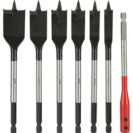 set burghie lemn plate cu varf sfredel - 7p.