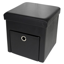 taburet pliabil cu sertar - 38x38x38cm / negru