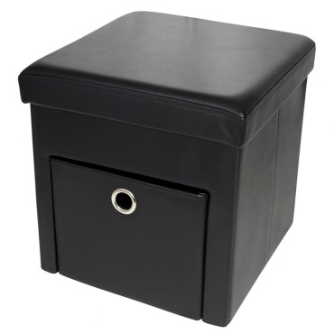 Taburet pliabil cu sertar - 38x38x38cm / negru