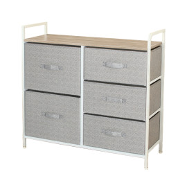 comoda 5 sertare textile / 83x29x77cm - gri/alb