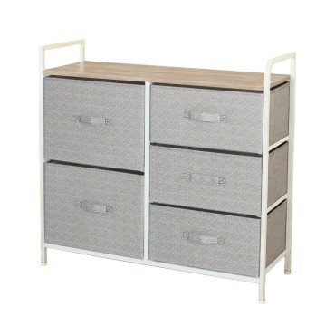 Comoda 5 sertare textile / 83x29x77cm - gri/alb