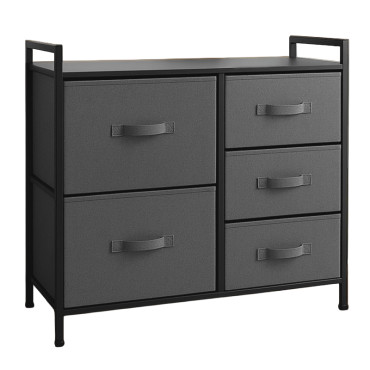 Comoda 5 sertare textile / 83x29x77cm - antracit/negru