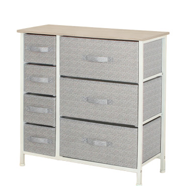Comoda 7 sertare textile / 63x31x73cm - gri/alb