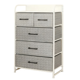 comoda 5 sertare textile / 58x29x99cm - gri/alb