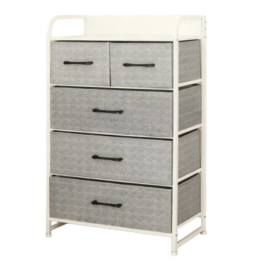 Comoda 5 sertare textile / 58x29x99cm - gri/alb