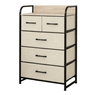Comoda 5 sertare textile / 58x29x99cm - bej/negru