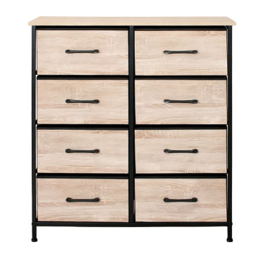Comoda 8 sertare textile / 80x30x90cm - lemn/negru