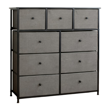 Comoda 9 sertare textile / 100x30x99cm - antracit/negru