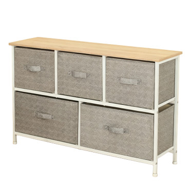 Comoda 5 sertare textile / 100x30x55cm - gri/alb
