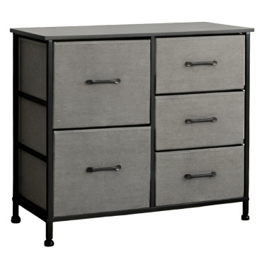 Comoda 5 sertare textile / 85x30x73cm - antracit/negru