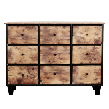 Comoda 9 sertare textile / 110x30x73cm - vintage/negru
