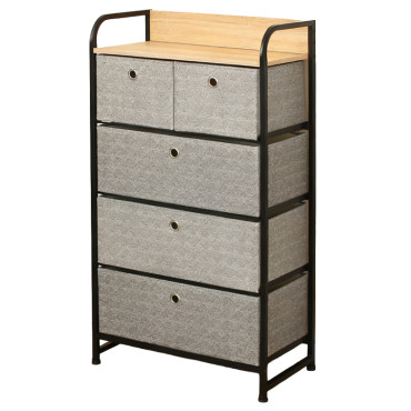 Comoda 5 sertare textile / 58x29x99cm - gri/negru