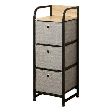 Comoda 3 sertare textile / 30x29x79cm - gri/negru