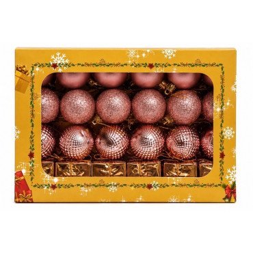 Set ornamente plastic de craciun / roz - 48p.
