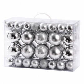set ornamente plastic de craciun / argintiu - 68p.