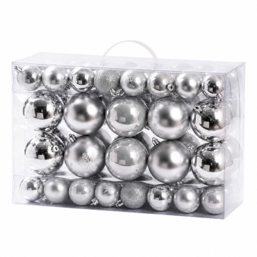 Set ornamente plastic de craciun / argintiu - 68p.