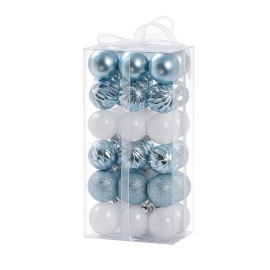 set ornamente plastic de craciun / albastru-alb - 36p.
