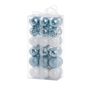 Set ornamente plastic de craciun / albastru-alb - 36p.