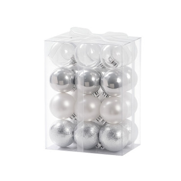 Set ornamente plastic de craciun / argintiu-alb - 24p.
