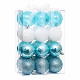 set ornamente plastic de craciun / albastru-alb - 24p.