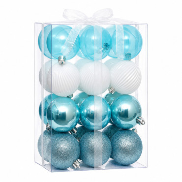 Set ornamente plastic de craciun / albastru-alb - 24p.