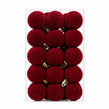 Set ornamente catifelate de craciun / visiniu - 30p.
