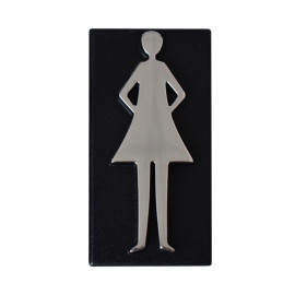 semn wc cu placa adeziva fixare - 63mm / crom / femeie