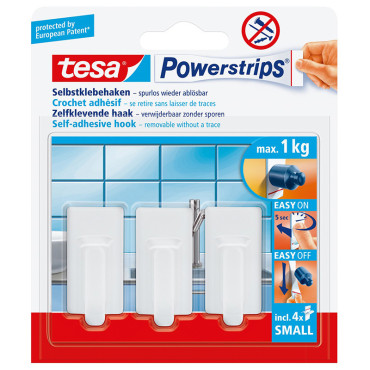 Carlig adeziv detasabil dreptunghi - 1kg / alb, 3/set