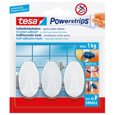 Carlig adeziv detasabil oval - 1kg / alb, 3/set