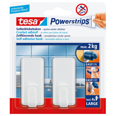 Carlig adeziv detasabil dreptunghi - 2kg / alb, 2/set
